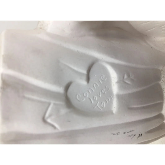 "Connie Loves Tom" Heart on Log with Owl Ceramic Gift or Decor - Cute Fun Ready to Paint or keep as is A+ Stuff A+ Stuff