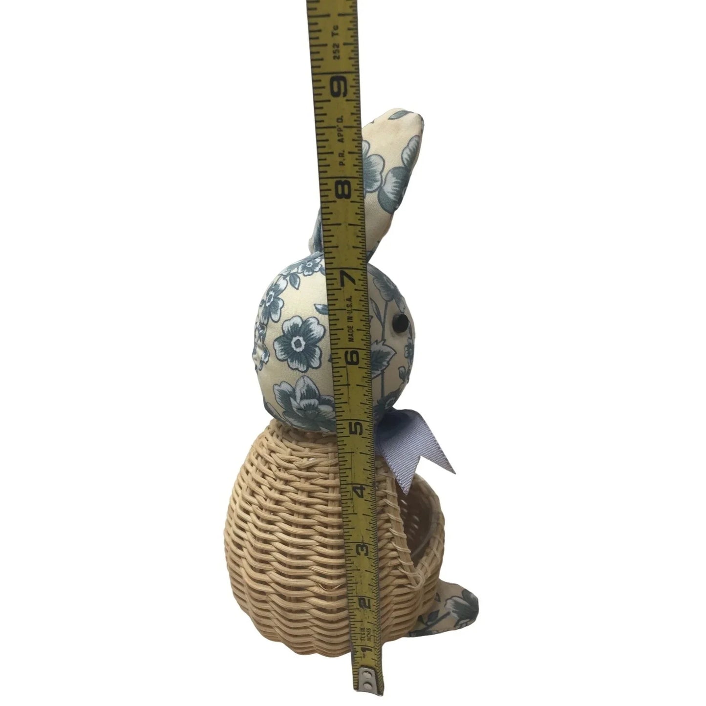 Cute Fabric Bunny (head and feet) with small Trinket Basket Body - Pretty Country Pattern Fabric and Cute Face A+ Stuff A+ Stuff