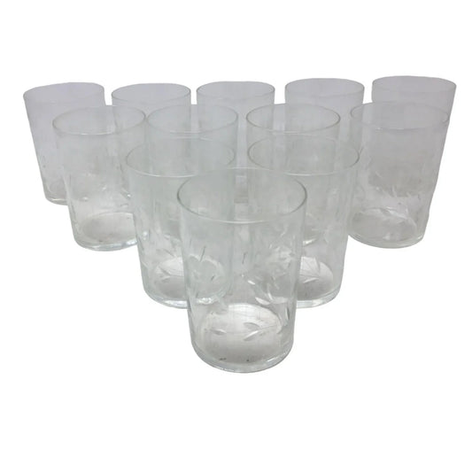 Vintage Crystal Juice, Punch or Cocktail Glasses 3.75" Tall - Grapes / Foliage Pattern A+ Stuff A+ Stuff