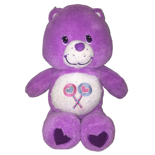Care Bears SHARE BEAR Plush - Purple with Lollipops and sweet smile 9" Tall Care Bears A+ Stuff
