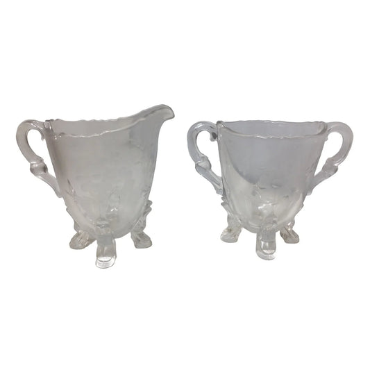 Vintage Etched Crystal Cream and Sugar Set - Pretty Larger petal Flower Pattern A+ Stuff A+ Stuff