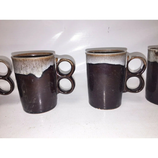 Stoneware DOUBLE FINGER Mug SET Chocolate w White Speckled Rim Unbranded A+ Stuff Mugs