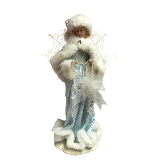 Beautiful Holiday Woman / Angel Decor - Blue and white Ice Angel Christmas Decor Faux Fur Edging A+ Stuff A+ Stuff