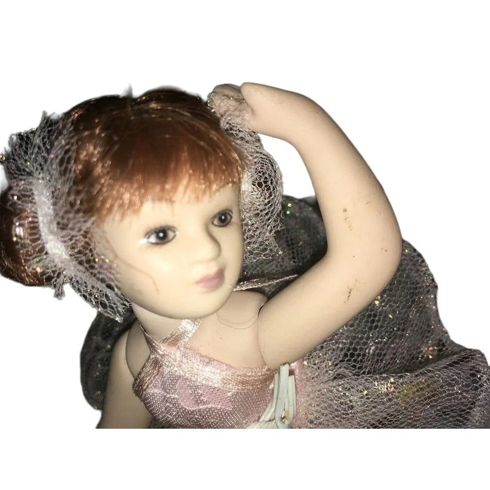 Pretty Ballerina doll in pink tutu bodice and hair decor - with toeshoes and small white stand - petite sweet young dancer piece A+ Stuff A+ Stuff Dolls