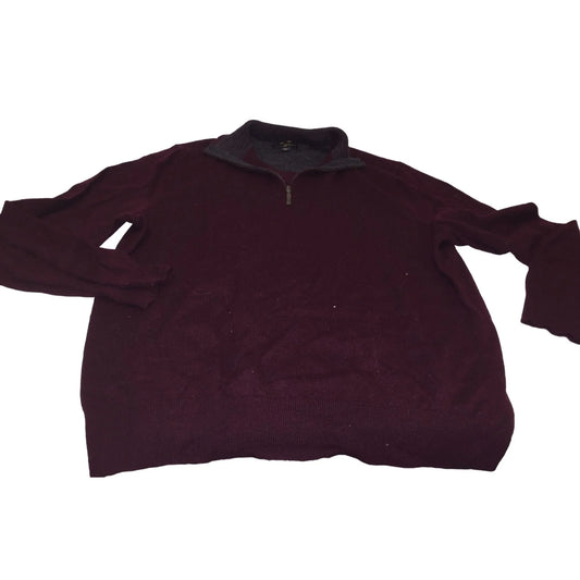 Club Room Men's Large Quarter Zip Maroon Sweater with Gray Collar Club Room A+ Stuff