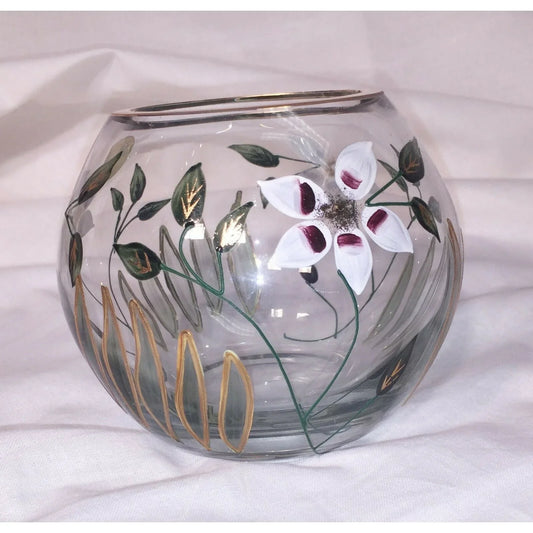 CRYSTAL CLEAR Gold Trim FLOWERS Leaves Candle Holder from Romania A+ Stuff A+ Stuff Glass