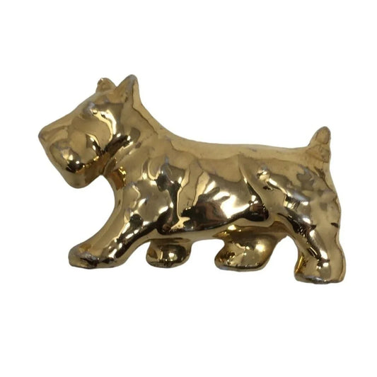 Vintage Shiny Ceramic Gold Tone Painted Scottie Dog Figurine 2.5" A+ Stuff A+ Stuff