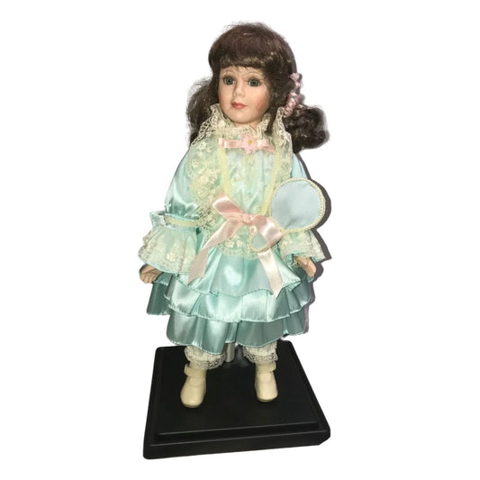 bright eyed porcelain doll - limited edition approx 16" tall (numbered) long brown hair faux mirror accessory and stand included A+ Stuff A+ Stuff Collectible Doll