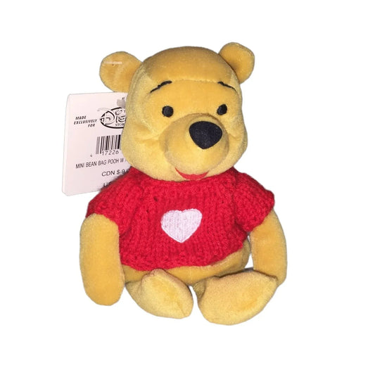 Pooh in Red Sweater - Disney Store Beanie - WInnie the Pooh in Red Knit Sweater with White Heart Walt Disney A+ Stuff Stuffed Animals