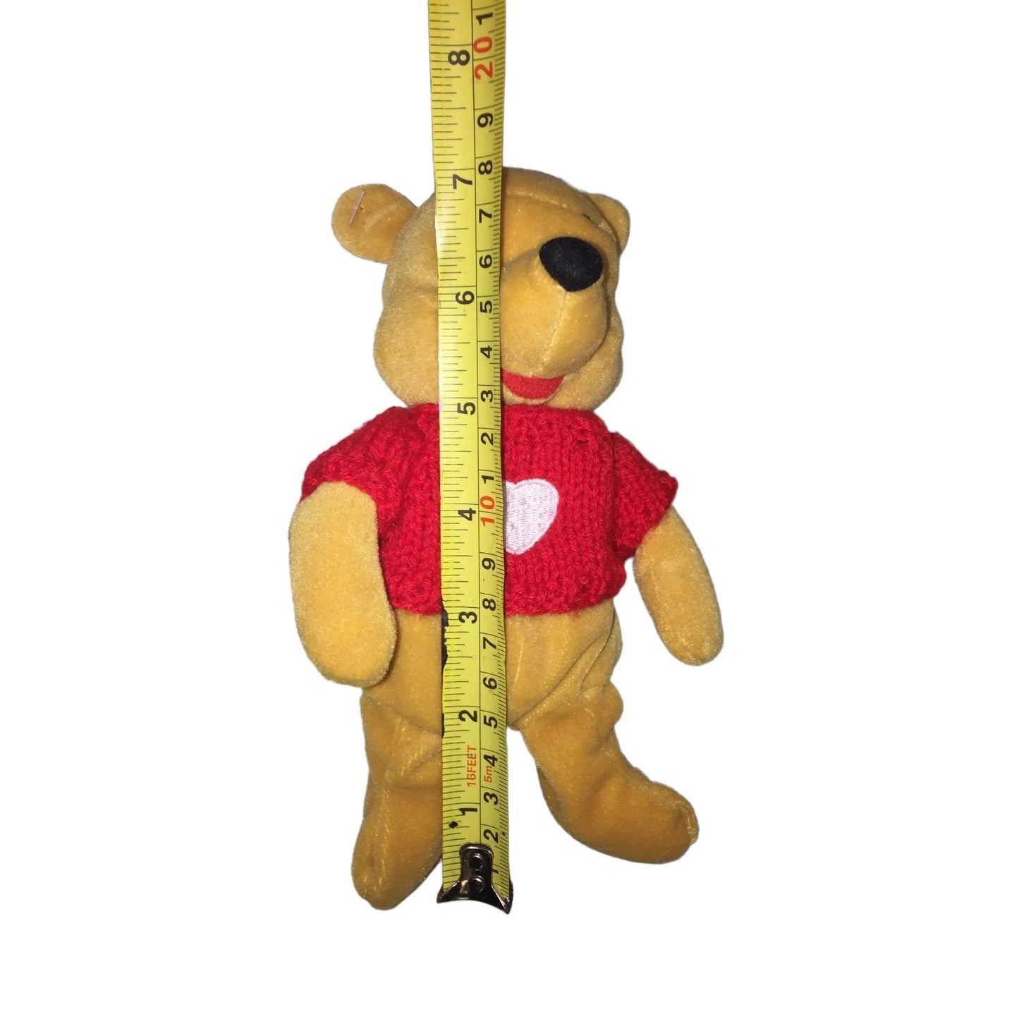 Pooh in Red Sweater - Disney Store Beanie - WInnie the Pooh in Red Knit Sweater with White Heart Walt Disney A+ Stuff Stuffed Animals