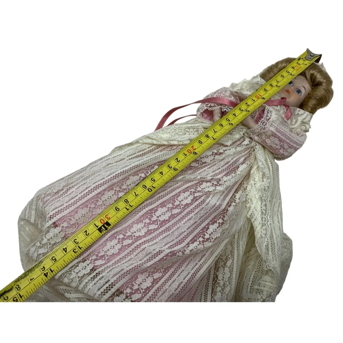 Porcelain Mauve and Lace Christmas Tree Topper - Ash Blonde Hair Holiday Decor Doll A+ Stuff A+ Stuff