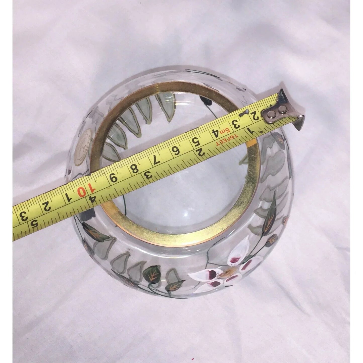 CRYSTAL CLEAR Gold Trim FLOWERS Leaves Candle Holder from Romania A+ Stuff A+ Stuff Glass