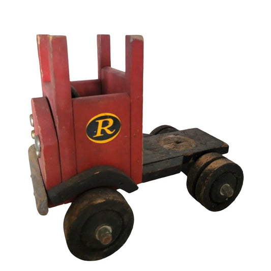 Antique Red Wooden Truck Toy with Rollins Leasing Co. Logo - Vintage Truck and Trailer Rollins Leasing Corp. A+ Stuff Toy Trucks & Construction Vehicles