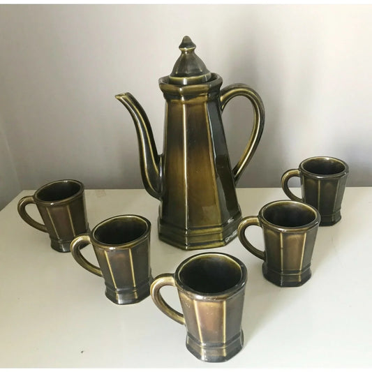 PFALTZGRAFF Coffee PITCHER w Lid #490H & MUGS #280H Olive Green Pfaltzgraff A+ Stuff Serving Pitchers & Carafes