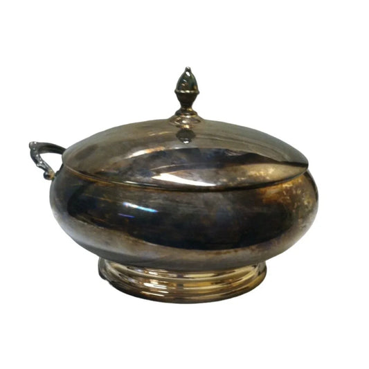 Round Silverplate Lidded Dish - 2 handles but one is off (but included so you can re-affix) - Vintage Silverplate A+ Stuff A+ Stuff