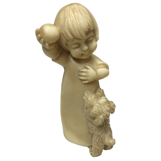 BIanchi Vintage (1979) Alabaster Figurine - Child Playing with Dog - Italy - Contented happy face Bianchi A+ Stuff