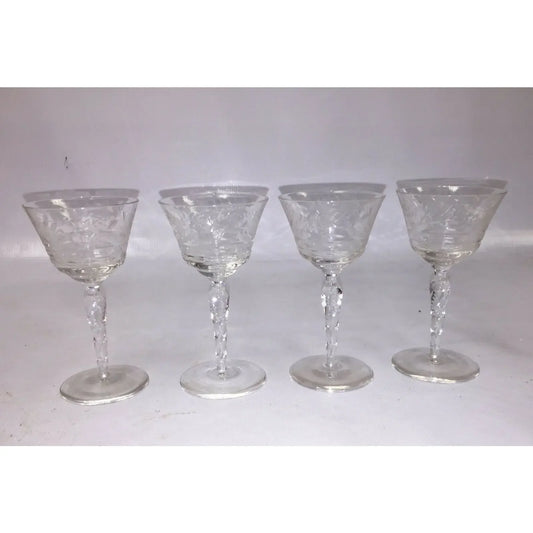Vintage CRYSTAL Goblets Icicle stems Floral pattern Water Cocktail A+ Stuff