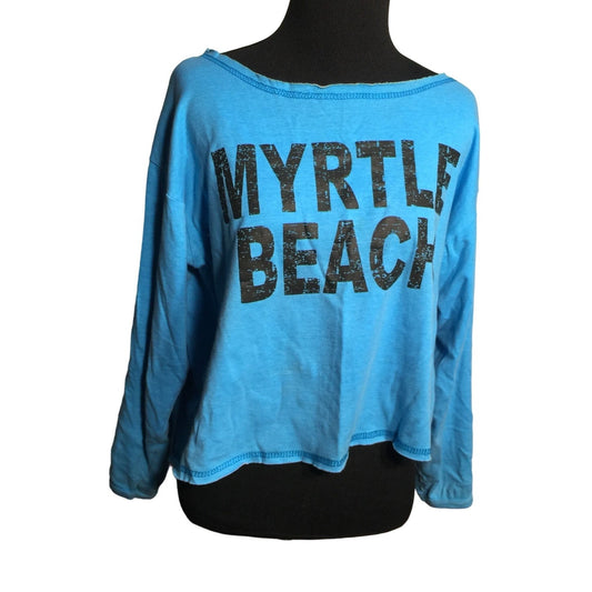 Vintage MYRTLE BEACH Blue Souvenir Shirt - Wide "cut out" collar
