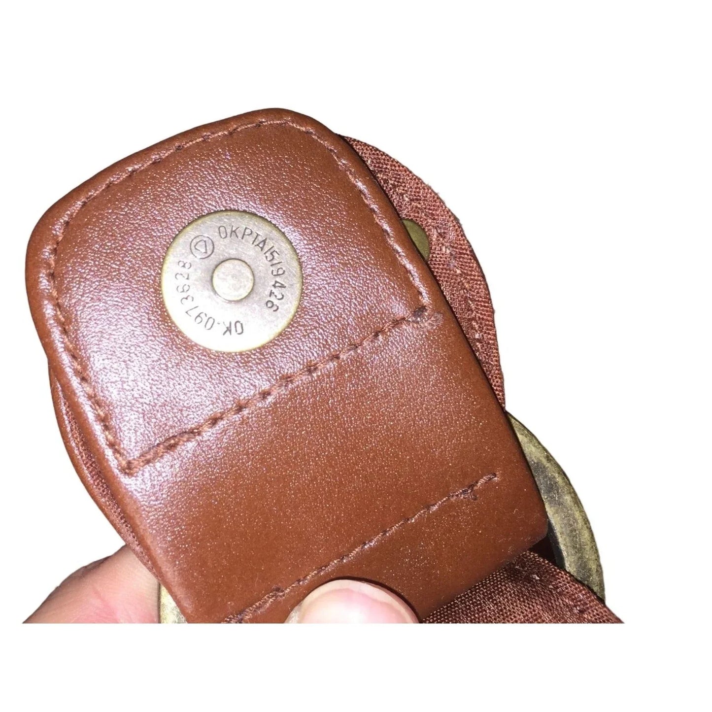Brown Studded Faux Leather Handbag with Ring Buckle Closure A+ Stuff A+ Stuff