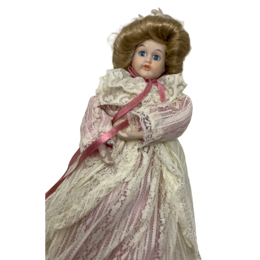 Porcelain Mauve and Lace Christmas Tree Topper - Ash Blonde Hair Holiday Decor Doll A+ Stuff A+ Stuff