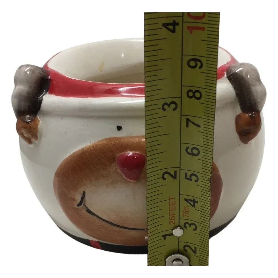 Cute Holiday Reindeer Planter or Candle Holder - Smiling Face and Red Nose - A+ Stuff A+ Stuff
