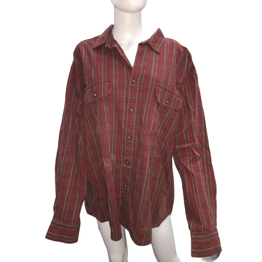 Vintage American Eagle Outfitters Mens Button Down Flannel (Red/Tans Plaid) Size XXL - Classic AEO Shirt American Eagle Outfitters A+ Stuff