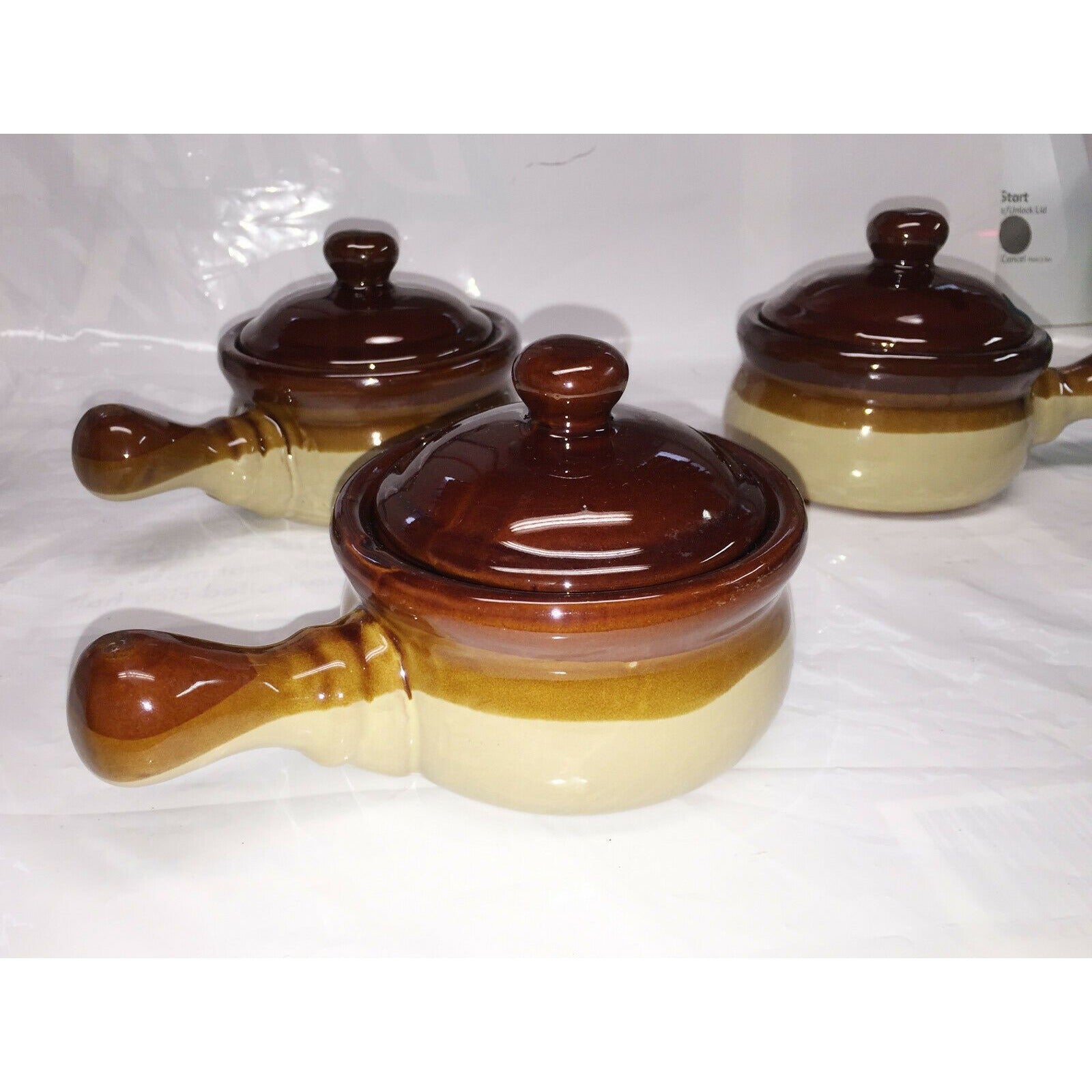 French Onion Soup Crock Bowls with Handles and Lids, Stoneware