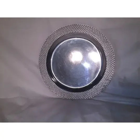 Metal Charger Plate - 14.25" Diameter - pretty raised dot pattern on edge - dining, serving, cake plate A+ Stuff