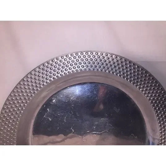 Metal Charger Plate - 14.25" Diameter - pretty raised dot pattern on edge - dining, serving, cake plate A+ Stuff