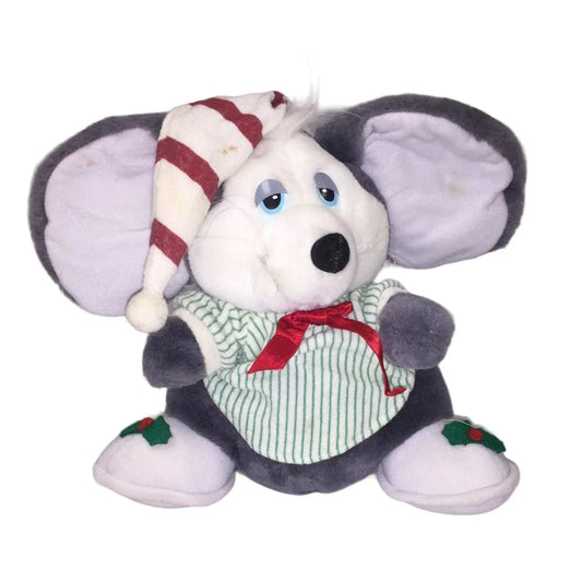 Vintage Christmas Mouse by Applause - Stripe Hat and green pajamas - Red Bow Applause A+ Stuff