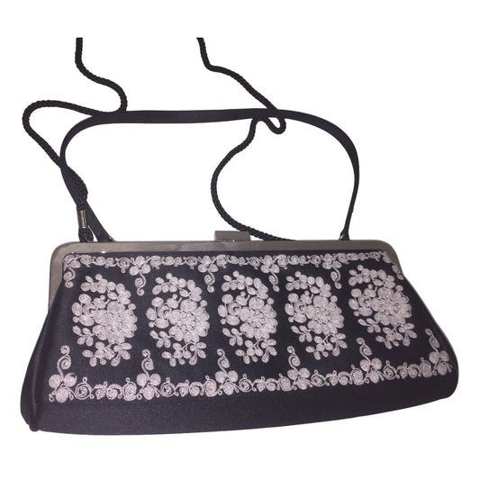 Kate Landry Ornately Embroidered Clutch Evening Bag - Shoulder and Hand Strap - Black & White Kate Landry A+ Stuff
