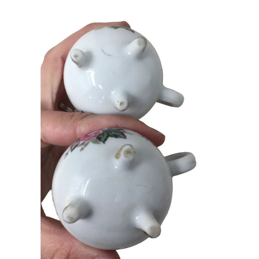 White with Pink Rose Oil Lamp Set -2 Smaller Lamps with loop handles A+ Stuff A+ Stuff