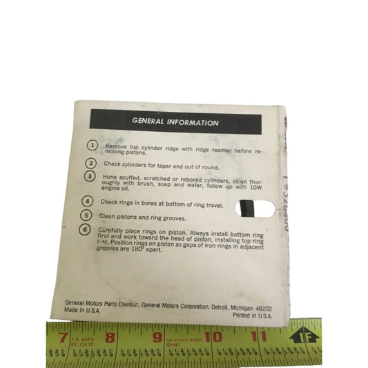 Genuine General Motors Vintage Piston Ring Kit - GM Part No 326400 NOS Auto Part General Motors A+ Stuff Rings