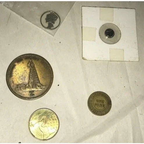 Set of 5 coin-type items - Gibsonburg, OH Centennial Celebration - a VERY TINY liberty coin with 1979 and womans head on it - one fare token A+ Stuff A+ Stuff Collectible Coins & Currency