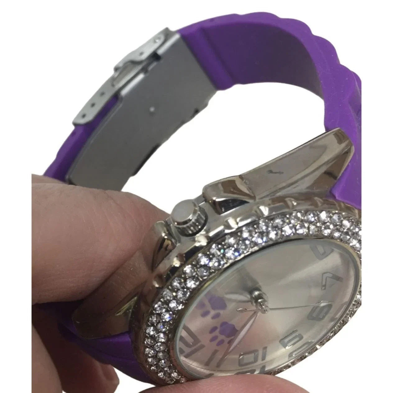 Purple Band Bracelet with Pawprints and Rhinestones - Bold Watch A+ Stuff A+ Stuff