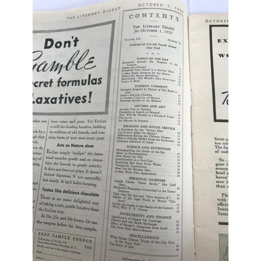 The Literary Digest Oct 1 1932 - Herbert Hoover - Roosevelt - Japan - Politics The Literary Digest A+ Stuff Magazines