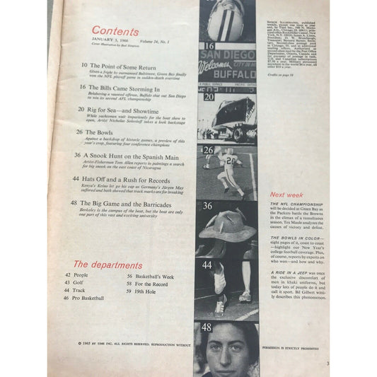 Sports Illustrated Magazine- January 3, 1966 The Bowls College Football Overview