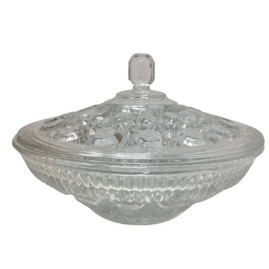 Beautiful Lidded Candy Dish - Indiana Glass Windsor Button and Cane Pattern - Lovely Set! Indiana Glass A+ Stuff