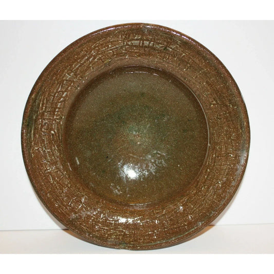 Signed POTTERY Large Bowl SIGNED Greenish Brown Handmade CLAY Art Pottery 11” A+ Stuff A+ Stuff Bowls