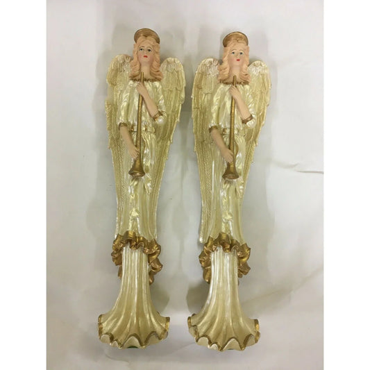 Pair of Golden 10" Handpainted Angels Christmas Holiday Decoration Unbranded A+ Stuff Seasonal & Holiday Decorations