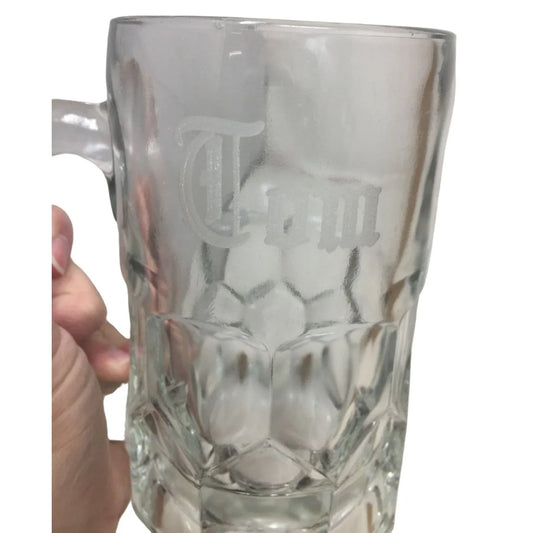 Frosty Beer Mug "TOM" Etched on Front - Heavy Barware Gift A+ Stuff A+ Stuff
