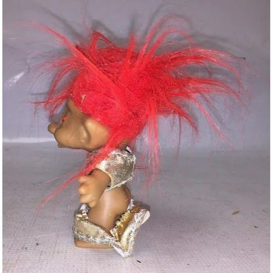 Disco Troll! Red haired troll - gem in belly - metallic looking crop top and skirt - Ace Noelty co - 5 in tall Ace Noelty co A+ Stuff Dolls