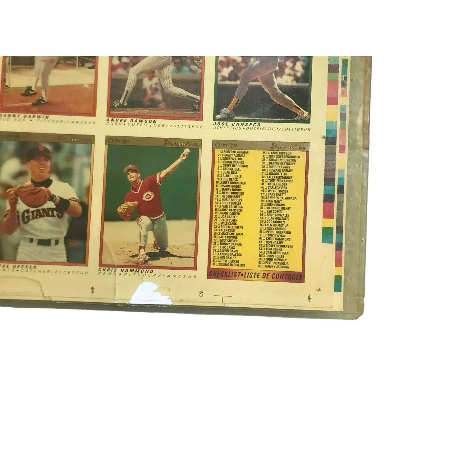 1991 O-PEE-CHEE PREMIER Baseball Cards UNCUT Sheet Mattingly, Ryan A+ Stuff