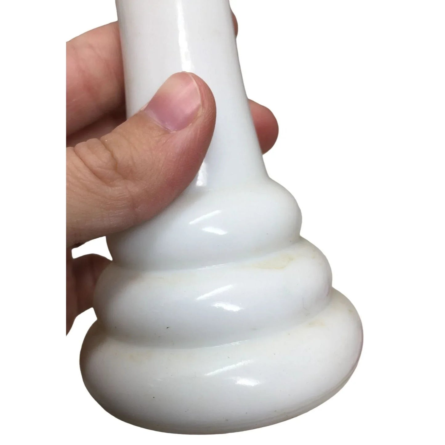 Vintage Milk Glass Vase with Rings at bottom - unique design by Randall Randall A+ Stuff