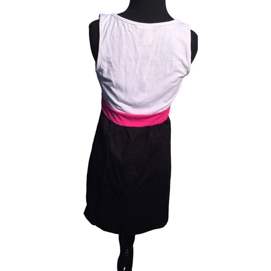 L8tr Dress with White ruffled bodice, pink wait line and black swaying skirt - Womens Size Medium - Juniors Apparel L8tr A+ Stuff