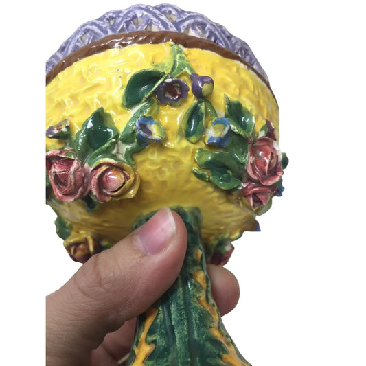 Vintage Pedestal Compote from Italy Sculpted Flowers on Outer Bowl Italy A+ Stuff