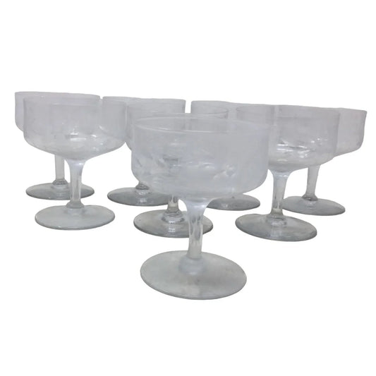 Crystal Dessert or cocktail Goglets Grape Foliage / Wheat Pattern 3.5" Tall Set of 8 A+ Stuff A+ Stuff