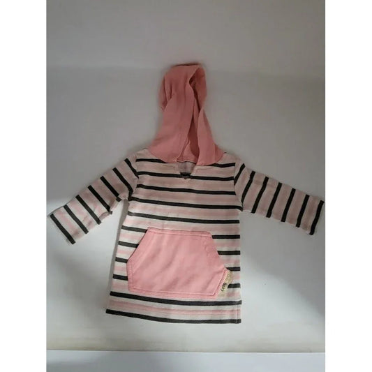 LovedBaby pink gray white stipe hoodie with pocket 6-9 mos lovedbaby A+ Stuff Shirts & Tops