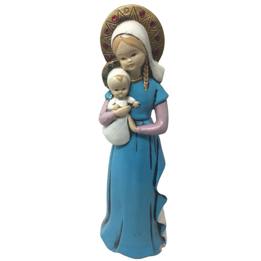 Unique Vintage Madonna with Child Statue Figurine - Bright Color - Folk Art Style A+ Stuff A+ Stuff