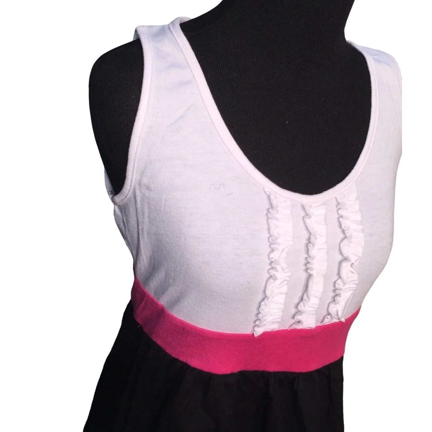 L8tr Dress with White ruffled bodice, pink wait line and black swaying skirt - Womens Size Medium - Juniors Apparel L8tr A+ Stuff